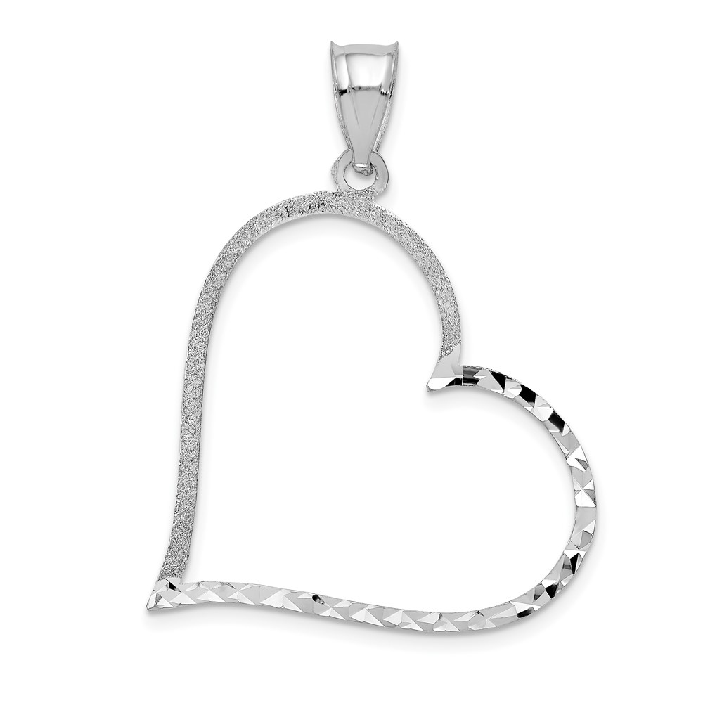 14K White Gold Solid Diamond-cut Reversible Heart Pendant