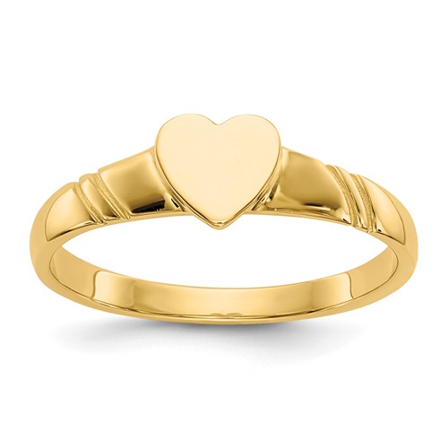 14K Yellow Gold 5.0x 5.0mm Closed Back Heart Signet Ring, Size 3