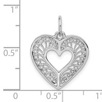 14K White Gold Solid Diamond-cut Fancy Filigree Heart Charm view 3