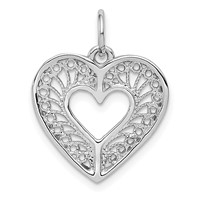 14K White Gold Solid Diamond-cut Fancy Filigree Heart Charm view 1
