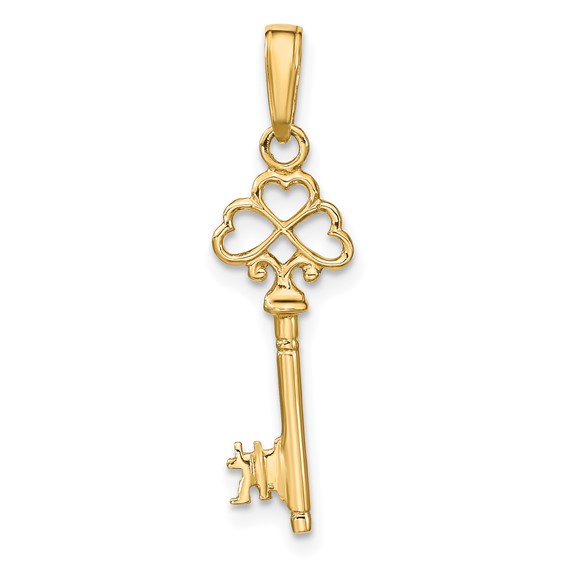 Gold Three Hearts Key Pendant