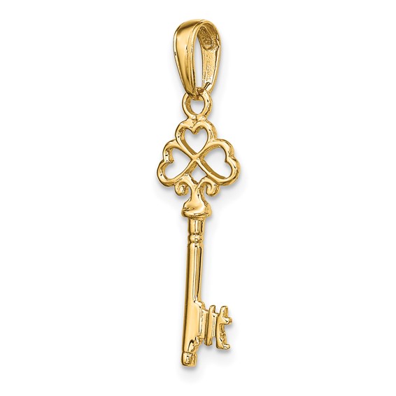 Gold Three Hearts Key Pendant