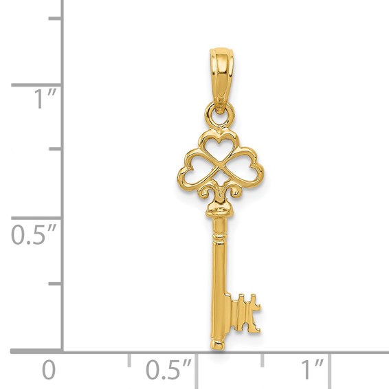 Gold Three Hearts Key Pendant