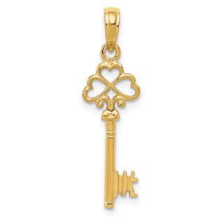 Gold Three Hearts Key Pendant