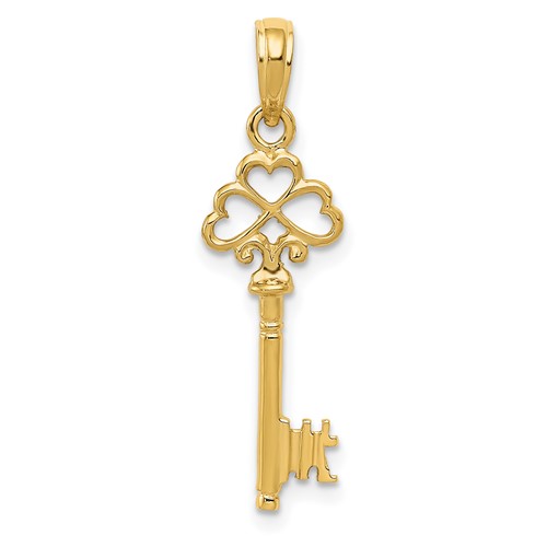 14K Yellow Gold Polished 3-D Hearts Key Charm