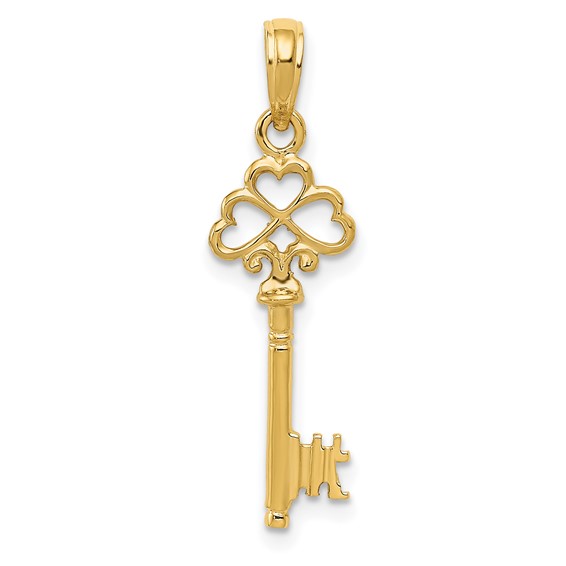 Gold Three Hearts Key Pendant
