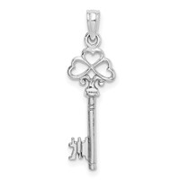 14K White Gold 3-D Hearts Key Charm view 3