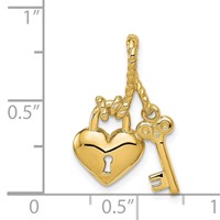 14K Yellow Gold Polished Key Tied to Heart Lock Charm view 3