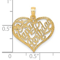 14K Yellow Gold Solid Happy Birthday Heart Charm view 3