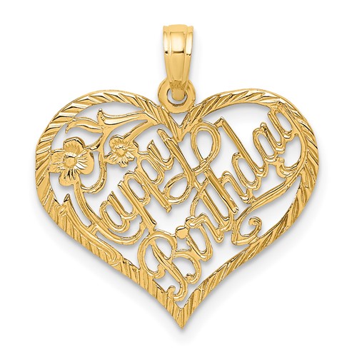 14K Yellow Gold Solid Happy Birthday Heart Charm