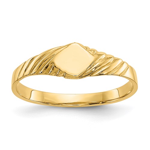 14K Yellow Gold 5.0x 5.0mm Open Back Fancy Square Signet Ring, Size 3
