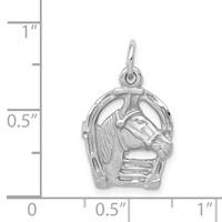 14K White Gold Satin Diamond-cut Horse Head in Horseshoe Charm view 3