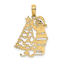 14K Yellow Gold Polished Christmas Tree and Santa Charm view 1