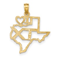 14K Yellow Gold Solid I Heart TX Texas State Pendant view 3