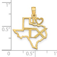 14K Yellow Gold Solid I Heart TX Texas State Pendant view 4