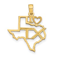 14K Yellow Gold Solid I Heart TX Texas State Pendant view 1