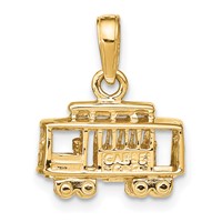 14K Yellow Gold Solid Polished 3-D Trolley Car Pendant view 3