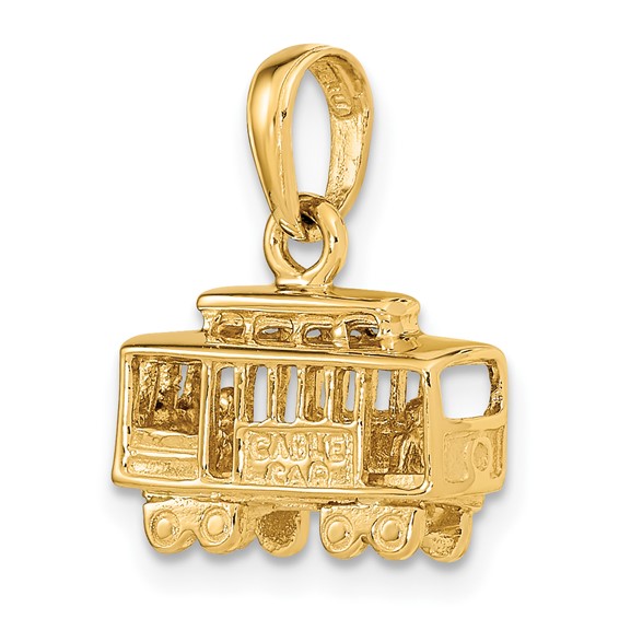 14k Solid Polished 3-D Trolley Car Pendant