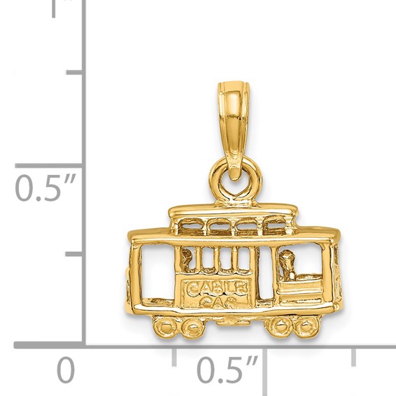14k Solid Polished 3-D Trolley Car Pendant