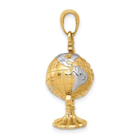 14K and White Rhodium 3-D Moveable Globe Pendant