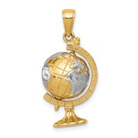14K and White Rhodium 3-D Moveable Globe Pendant view 4