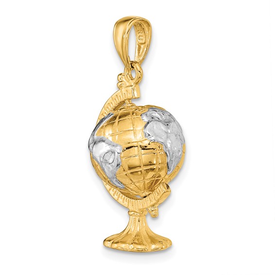 14K and White Rhodium 3-D Moveable Globe Pendant