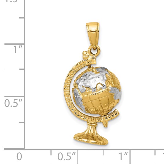 14K and White Rhodium 3-D Moveable Globe Pendant