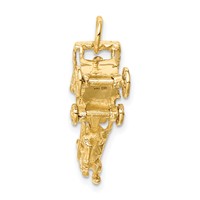 14K Yellow Gold Solid Polished 3-D Horse and Carriage Charm with Moveable Wheels view 4