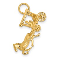 14K Yellow Gold Solid Polished 3-D Horse and Carriage Charm with Moveable Wheels view 1