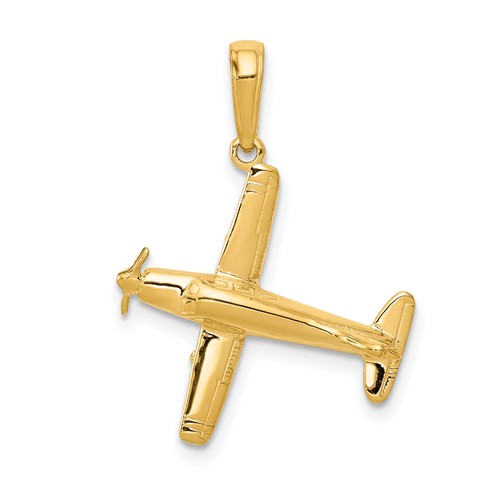 14K Yellow Gold 3-D Low-Wing Airplane Pendant