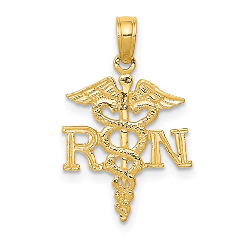 14K Yellow Gold Polished R.n. Registered Nurse Pendant