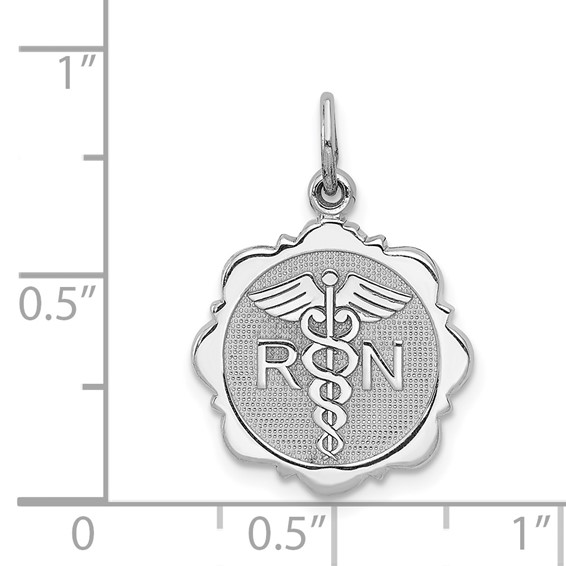 14k White Gold RN Registered Nurse Textured Back Disc Charm