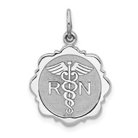14K White Gold RN Registered Nurse Textured Back Disc Charm view 1