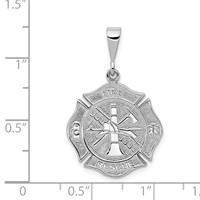 14K White Gold Fire Rescue Badge Pendant view 3