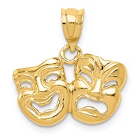 14K Yellow Gold Polished Open-Backed Comedy Tragedy Pendant view 1