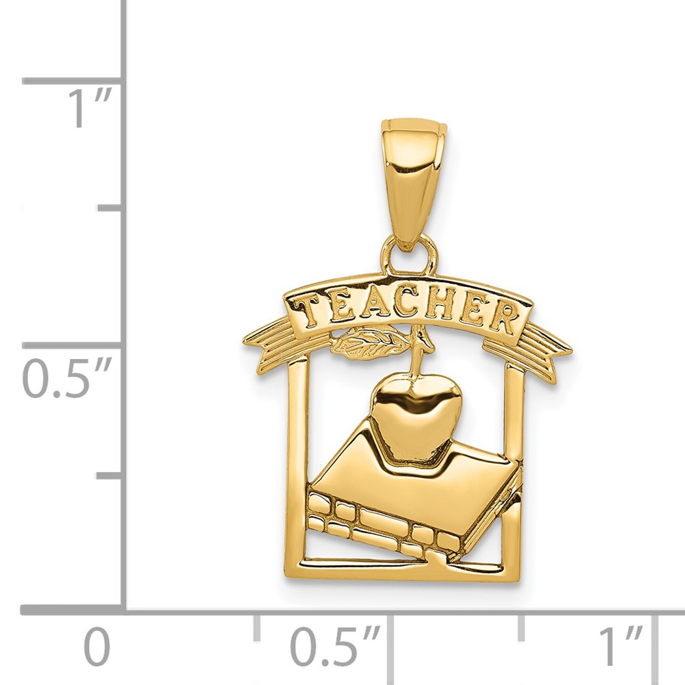 14k Polished Flat-Backed TEACHER Pendant (D1246)