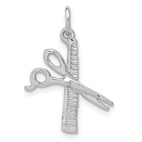 14K White Gold Satin Diamond-cut Comb and Scissors Charm view 1