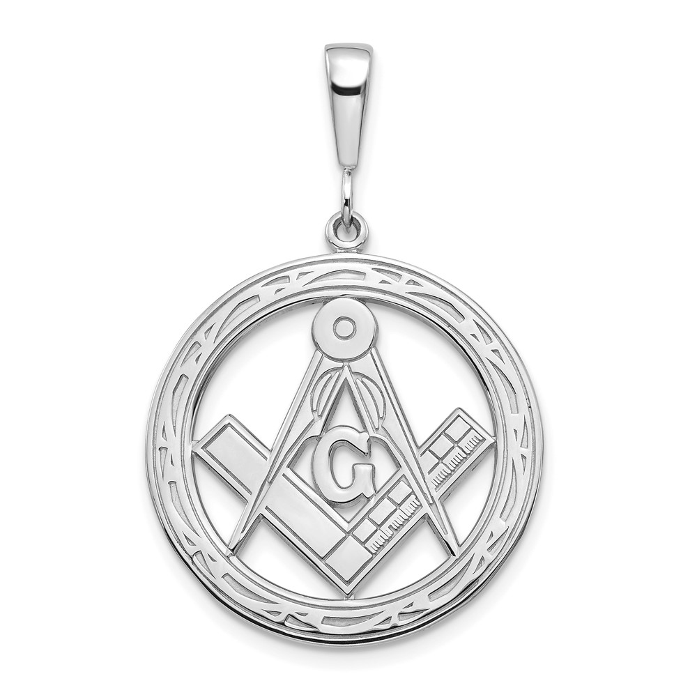 14K White Gold Polished and Textured Large Masonic Symbol Pendant