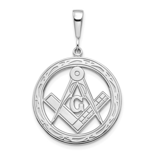 14K White Gold Polished and Textured Large Masonic Symbol Pendant