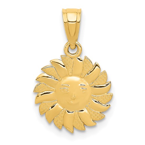 14K Yellow Gold Polished Sun Pendant with Face