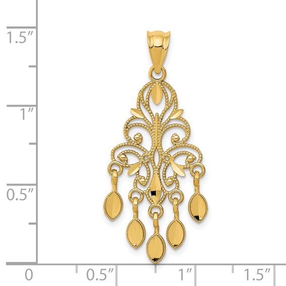14k Polished Diamond-cut Chandelier Pendant