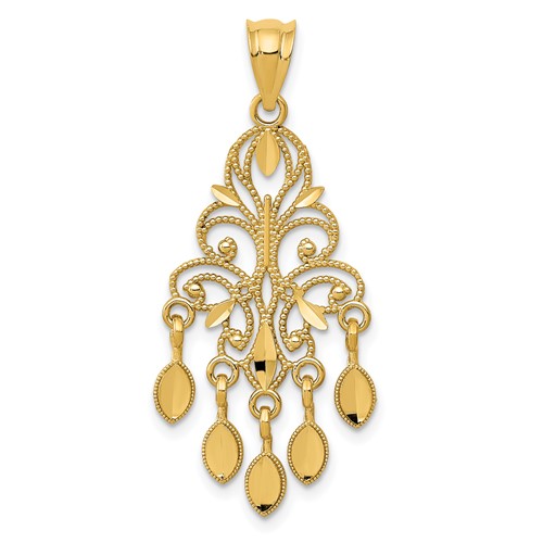 14K Yellow Gold Polished Diamond-cut Chandelier Pendant