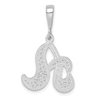 14K White Gold Solid Polished Script Filigree Letter a Initial Pendant view 3