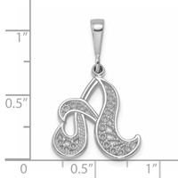 14K White Gold Solid Polished Script Filigree Letter a Initial Pendant view 4
