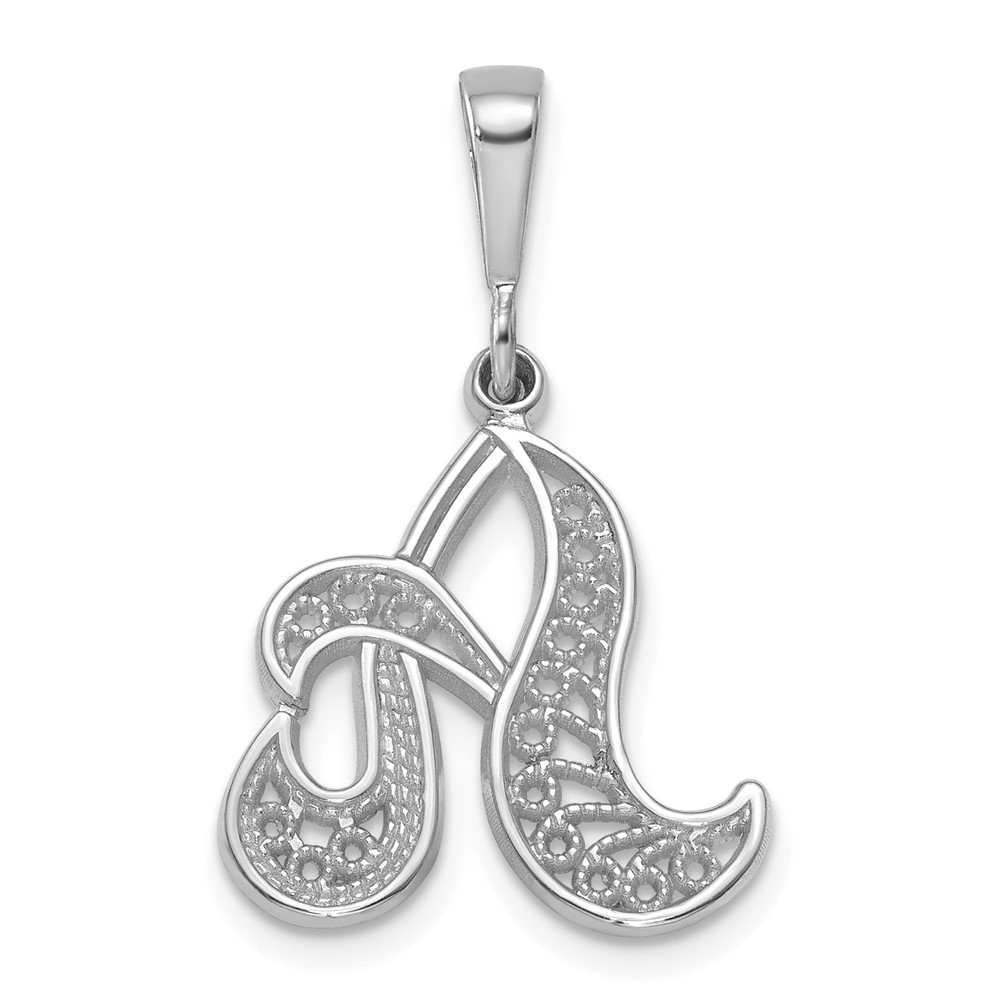14K White Gold Solid Polished Script Filigree Letter a Initial Pendant