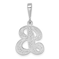 14KW White Gold Solid Polished Script Filigree Letter B Initial Pendant view 3