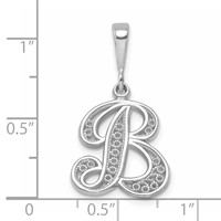 14KW White Gold Solid Polished Script Filigree Letter B Initial Pendant view 4