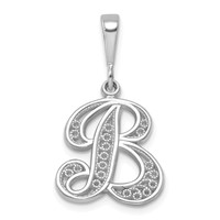 14KW White Gold Solid Polished Script Filigree Letter B Initial Pendant view 1
