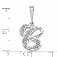 14KW White Gold Solid Polished Script Filigree Letter C Initial Pendant view 4