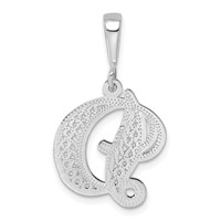 14K White Gold Solid Polished Script Filigree Letter D Initial Pendant view 3